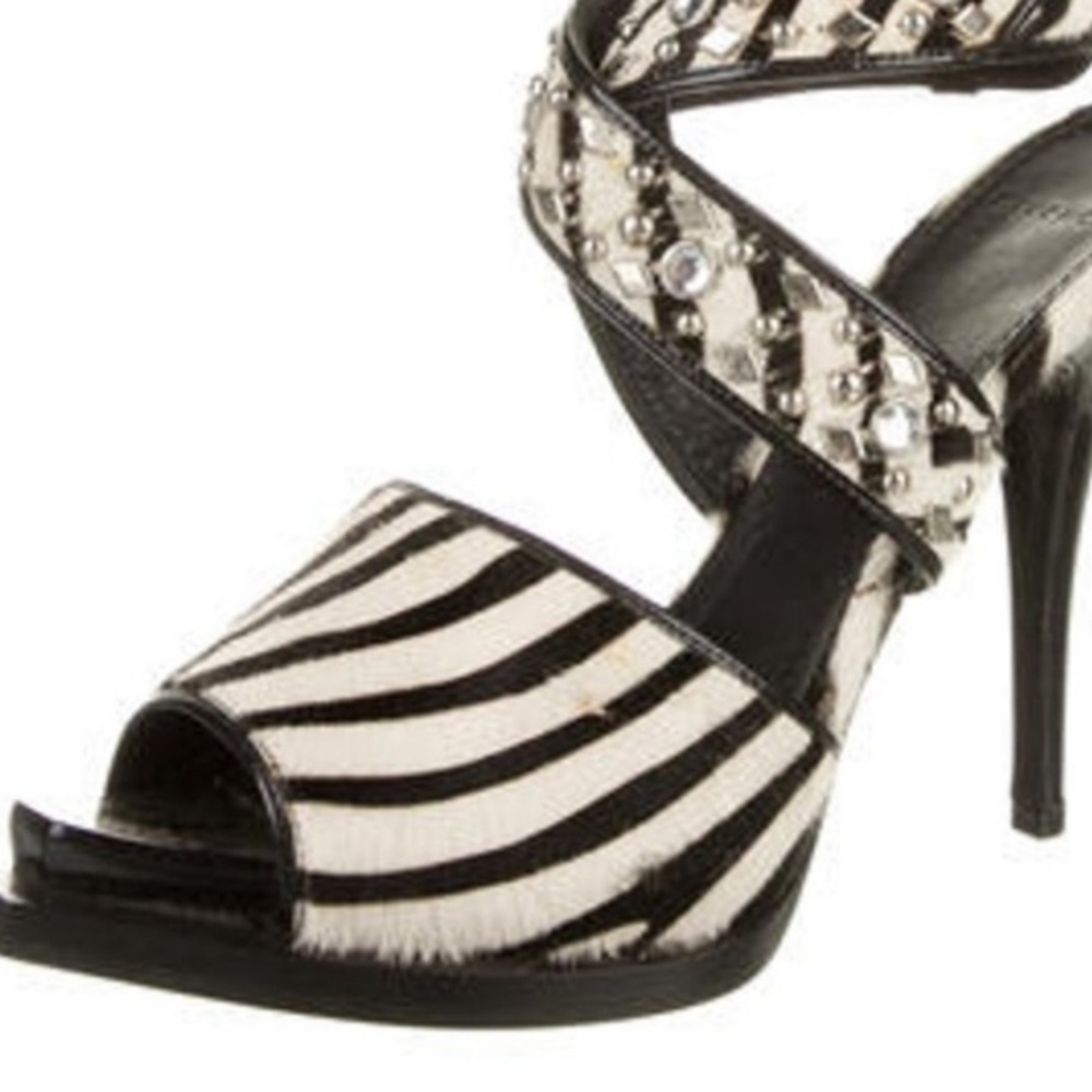 Givenchy Zebra Rhinestone Hair Print Stilletto Heels Size 37.5 Made in Italy - Picture 12 of 12